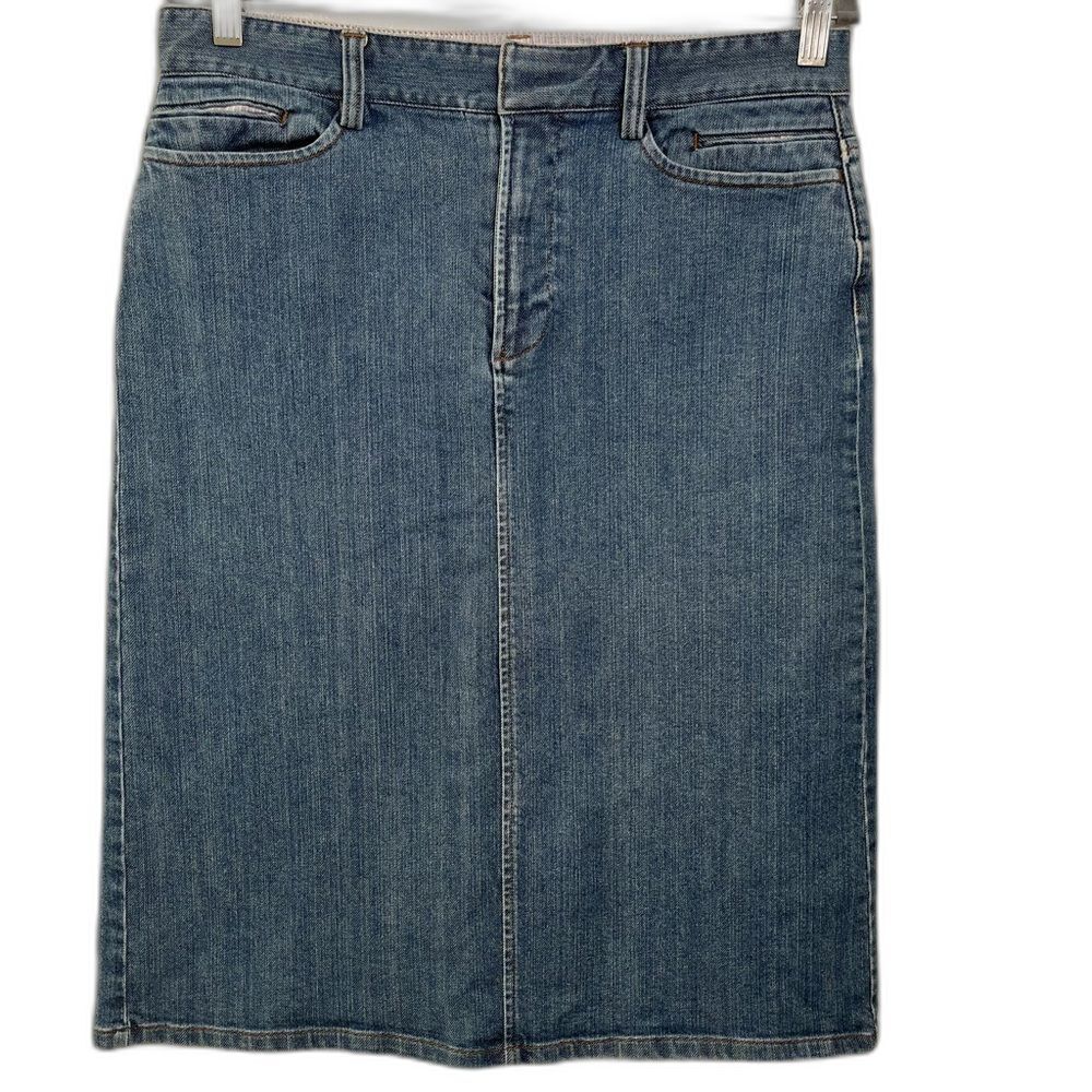 GAP Vintage Denim Midi Skirt Size 12 Blue Straight Pencil Slit Aesthetic Casual